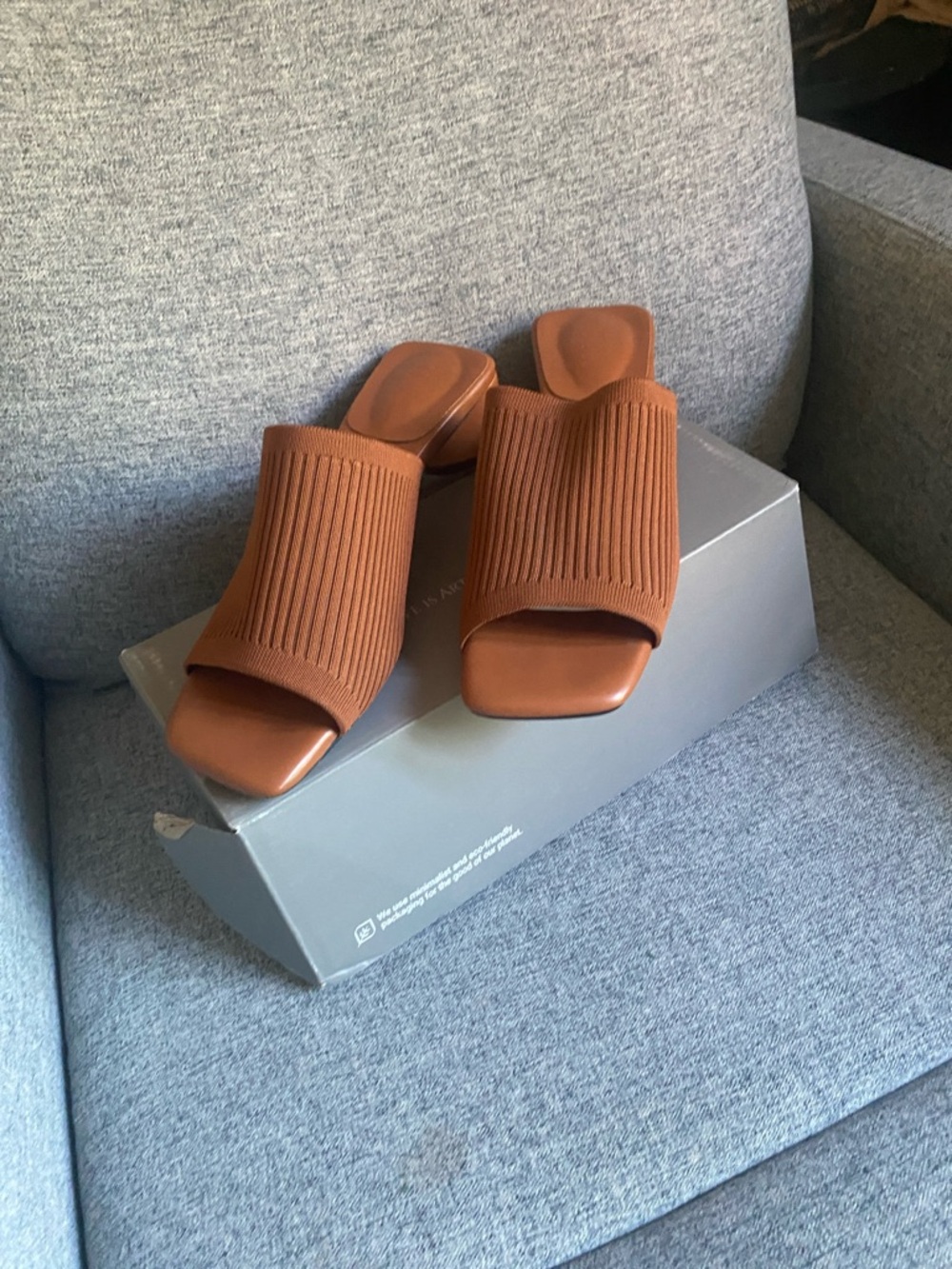 TKEES Ribbed Slide Mules in Chestnut Brown